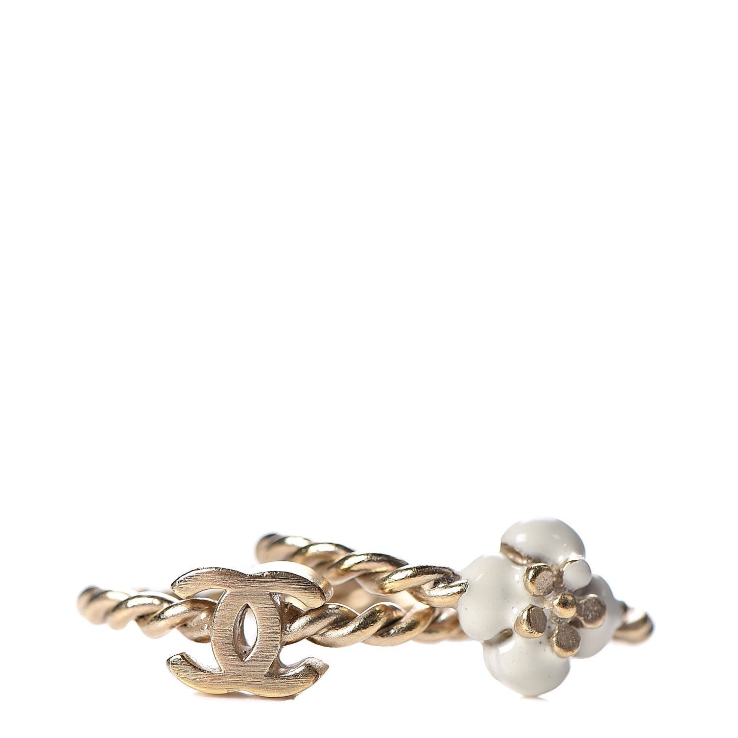 Enamel Camellia CC Ring Set of 2 6 4.5 Light Gold White