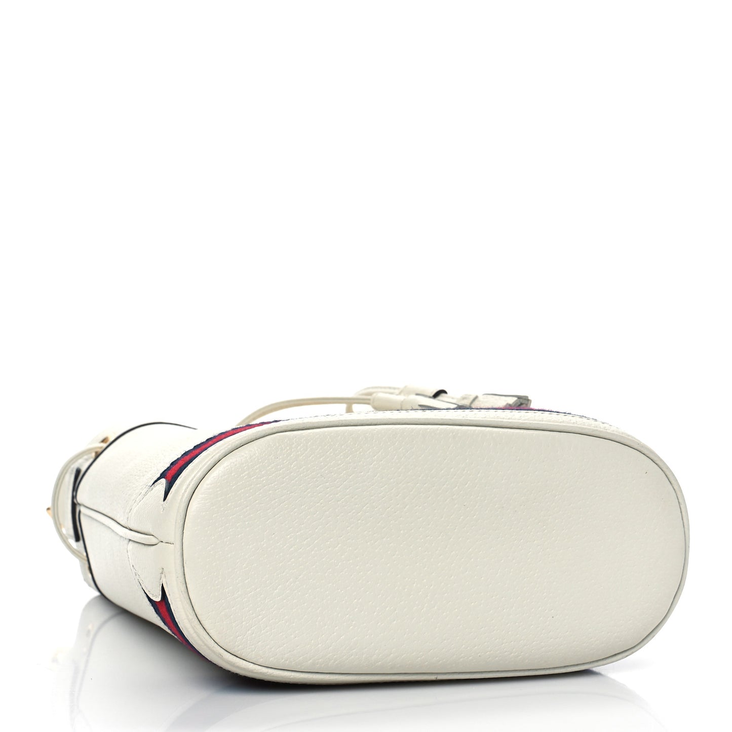 Glazed Textured Calfskin Web Small Ophidia Bucket Bag Mystic White