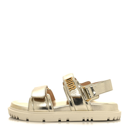 Christian Dior Laminated Crinkled Calfskin Dioract Sandals 36.5 Pale Gold 1 of 8