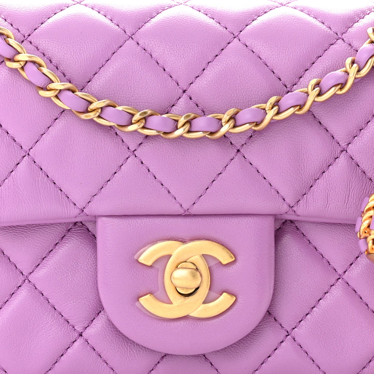 Lambskin Quilted Mini Rectangular Pearl Crush Flap Purple
