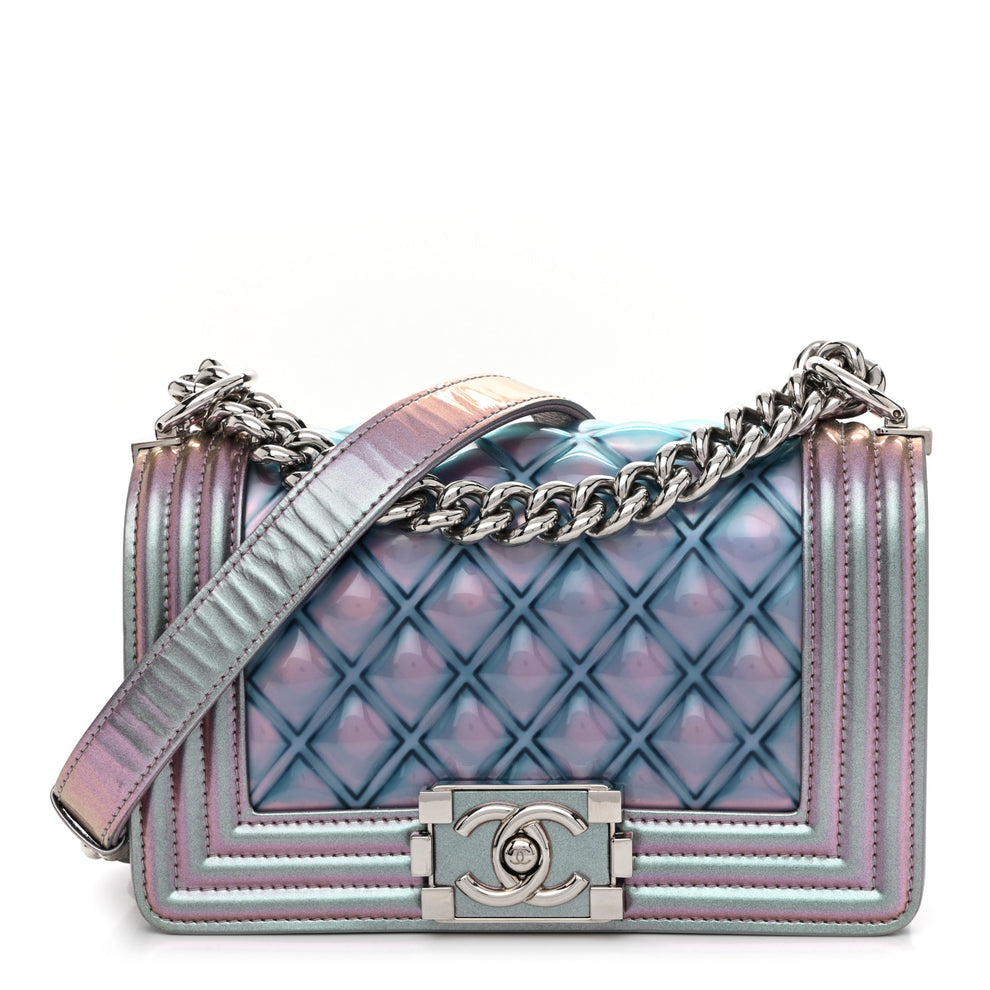 Chanel Iridescent Patent Calfskin PVC Quilted Small Boy Flap Light ...