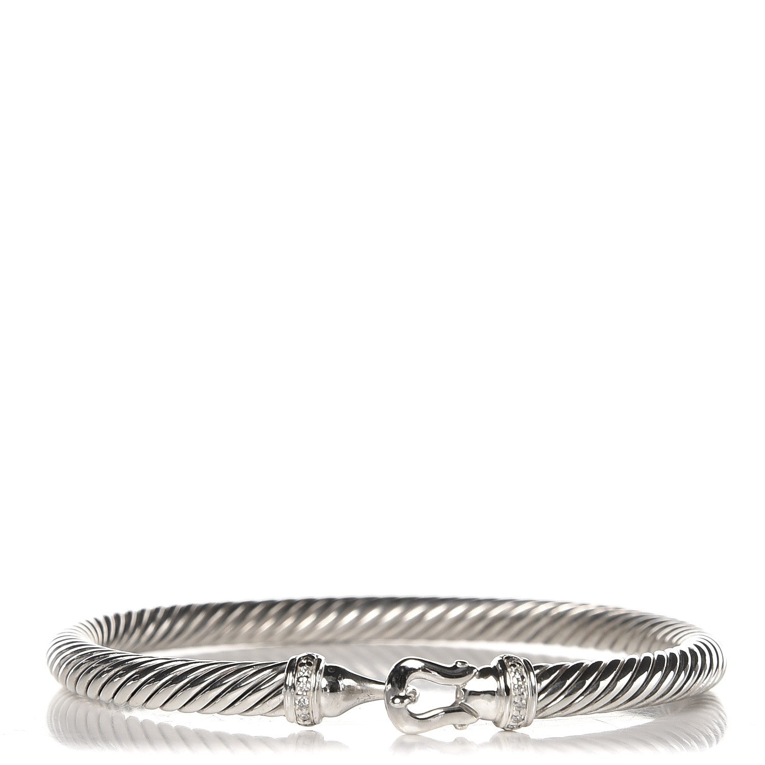 David Yurman Sterling Silver Diamond 5mm Cable Buckle Bracelet 1 of 3