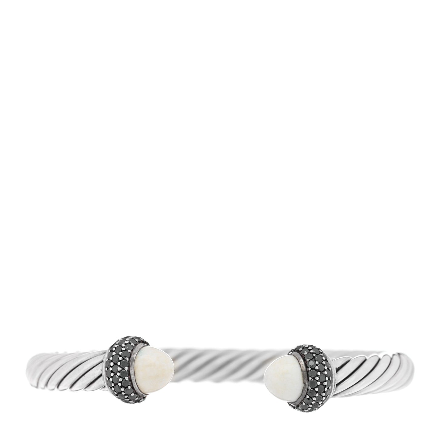 Sterling Silver Black Diamond White Agate 7mm Cable Classics Bracelet