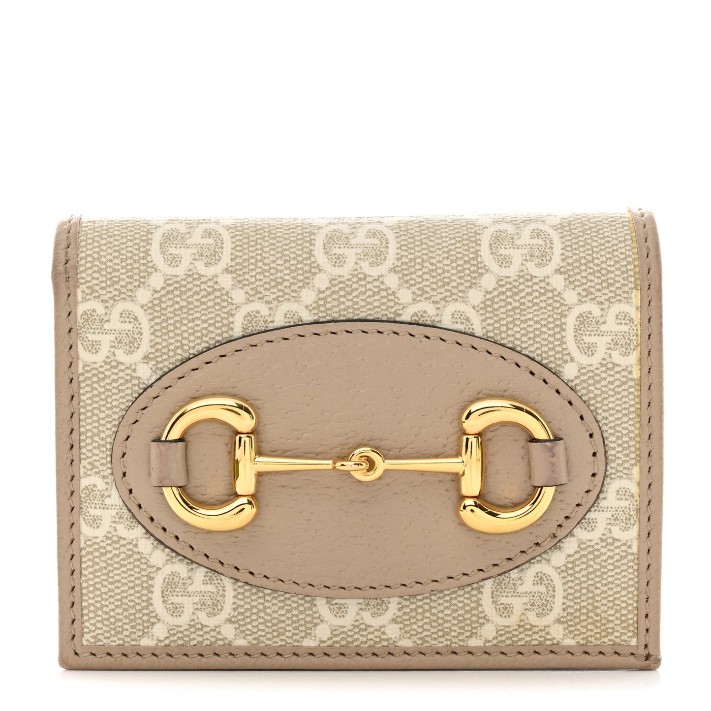 GG Supreme Monogram Textured Dollar Calfskin Horsebit 1955 Card Case Wallet Beige Mystic White Oatmeal