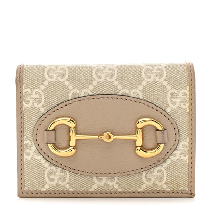 Gucci GG Supreme Monogram Textured Dollar Calfskin Horsebit 1955 Card Case Wallet Beige Mystic White Oatmeal 1 of 8