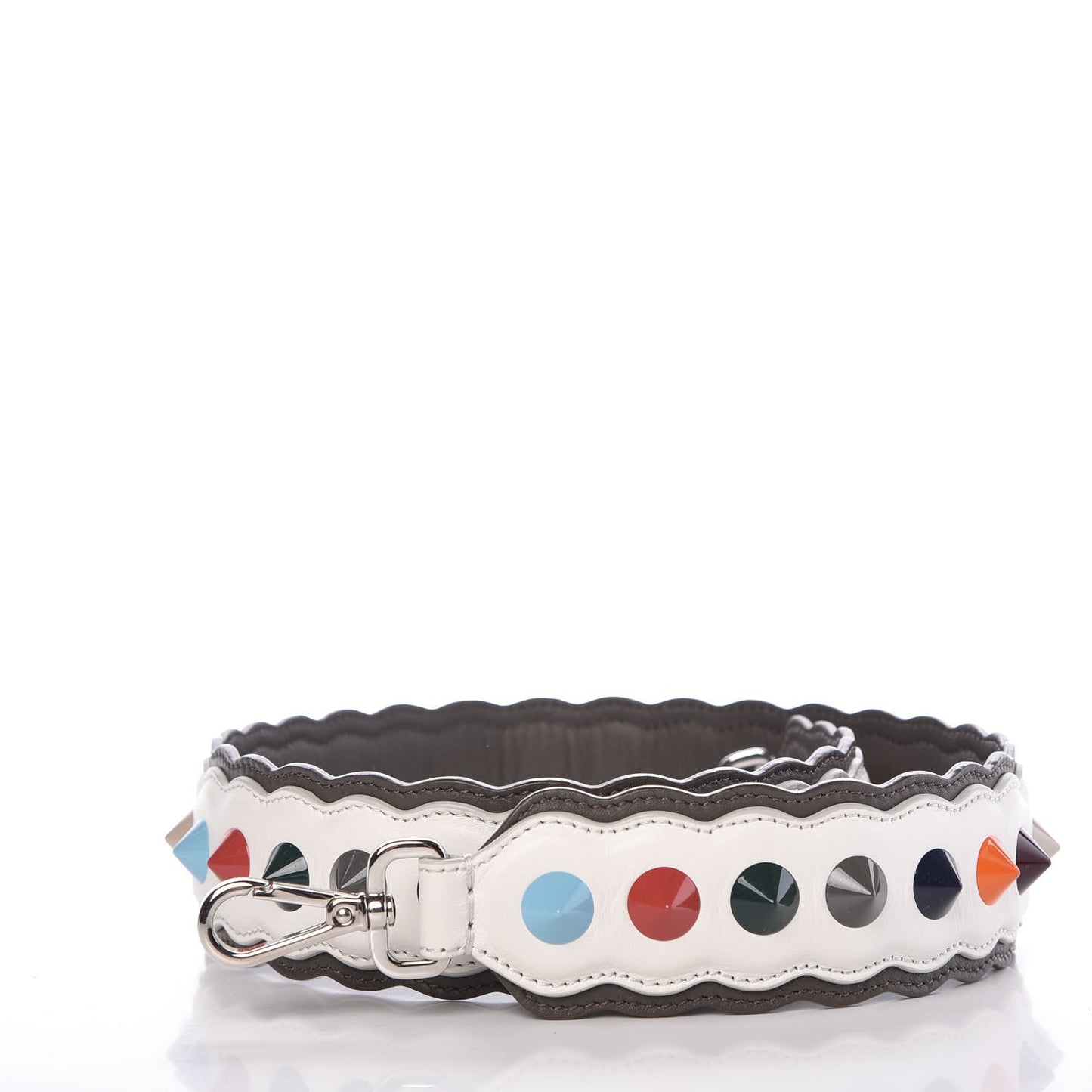 Vitello Dolce Bi-Color Scalloped Spike Studded Strap You White Ice Carbone Multicolor
