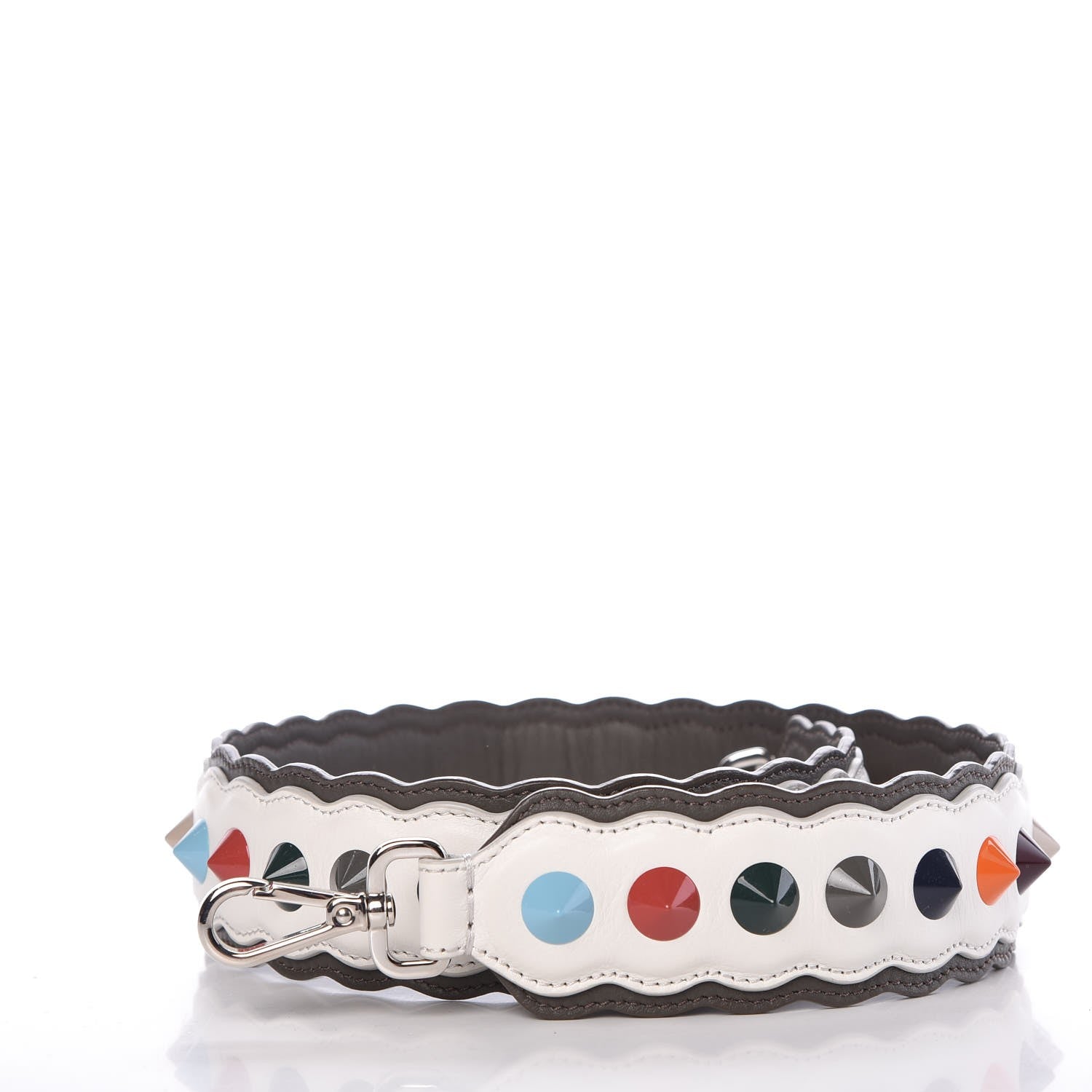 Fendi Vitello Dolce Bi-Color Scalloped Spike Studded Strap You White Ice Carbone Multicolor 1 of 4