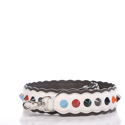 Fendi Vitello Dolce Bi-Color Scalloped Spike Studded Strap You White Ice Carbone Multicolor 1 of 4