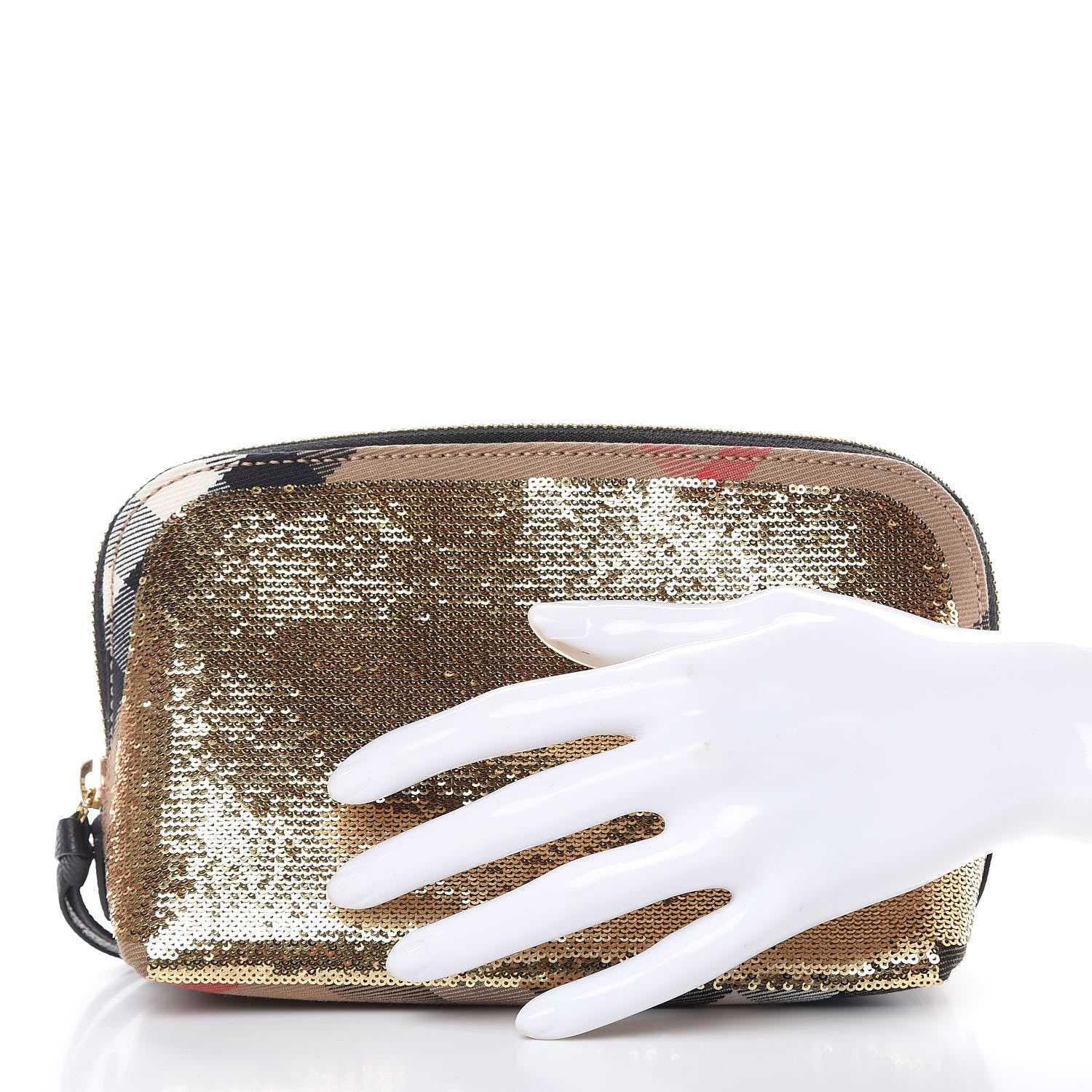 Burberry House Check Sequin Peyton Pouch Bag Gold Black 2 of 9