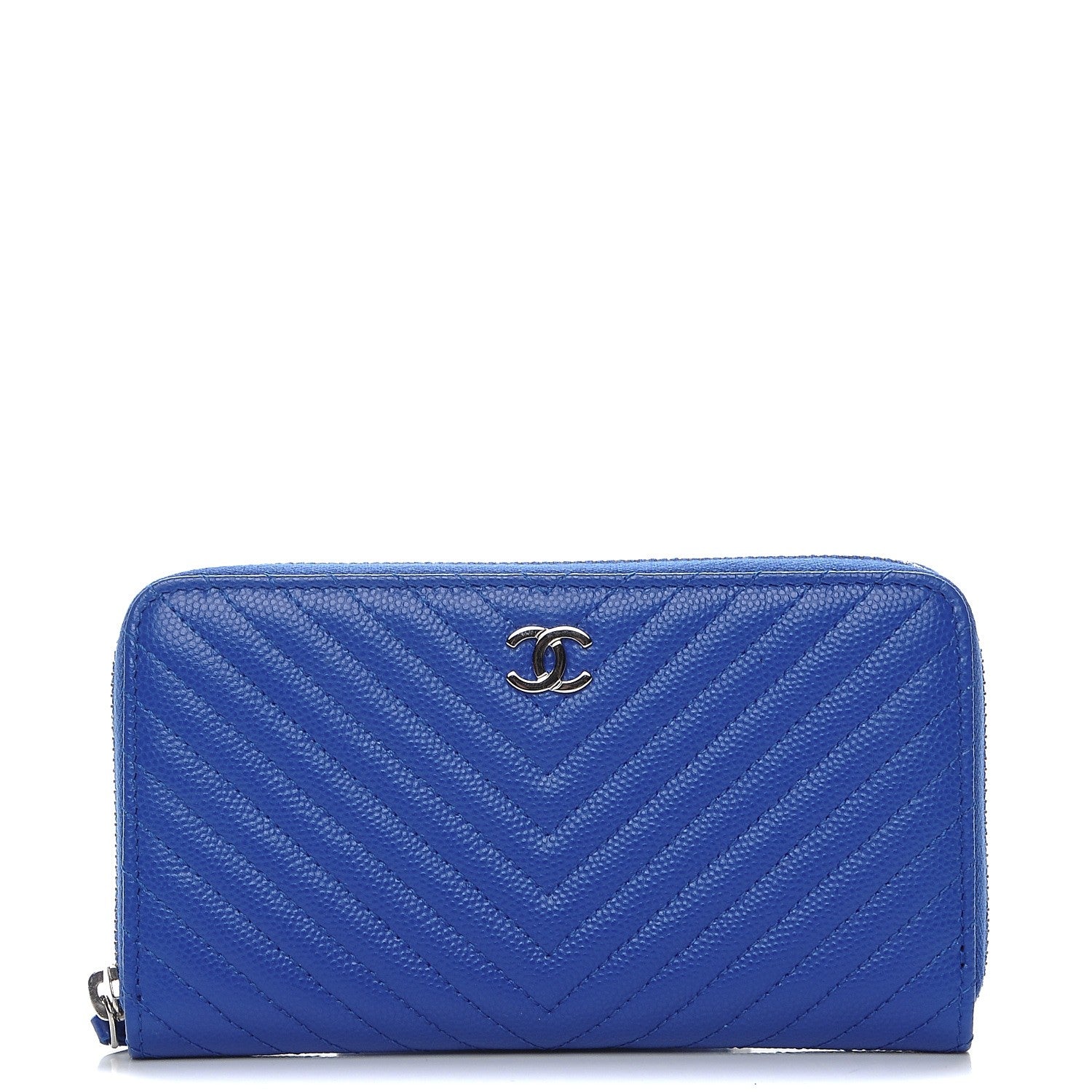 Chanel Caviar Chevron Quilted Small Zip Around Wallet Bright Blue 1 of 9