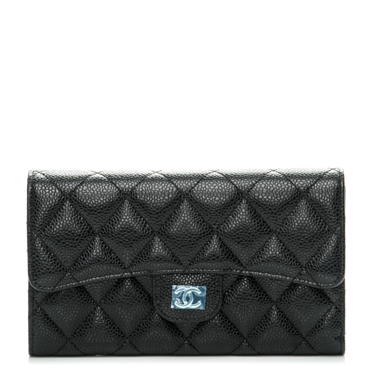 Caviar Quilted Large Flap Wallet Black