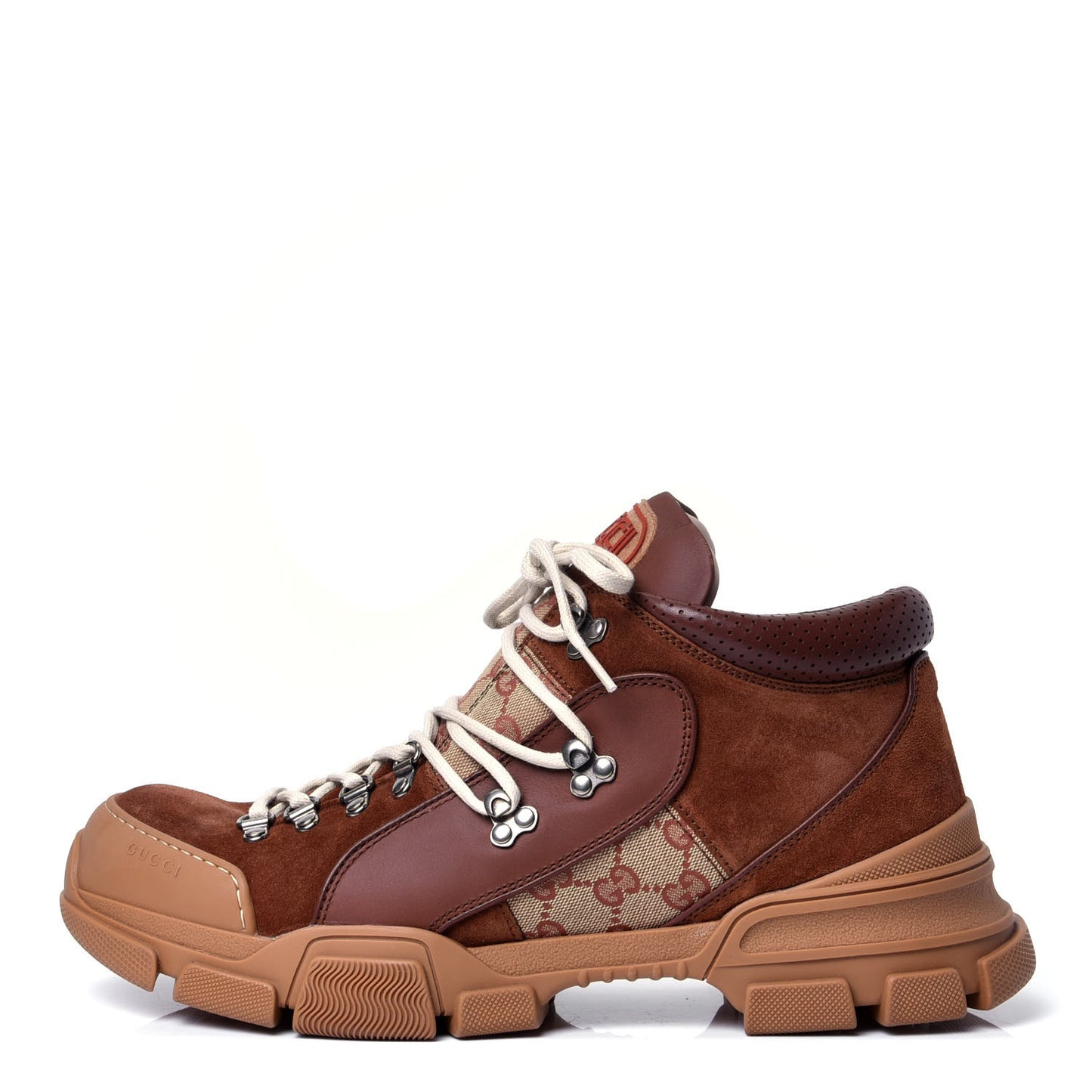 X SEGA Suede Calfskin GG Monogram Mens Flashtrek Sneakers 12 New Cuir Beige Ruggine