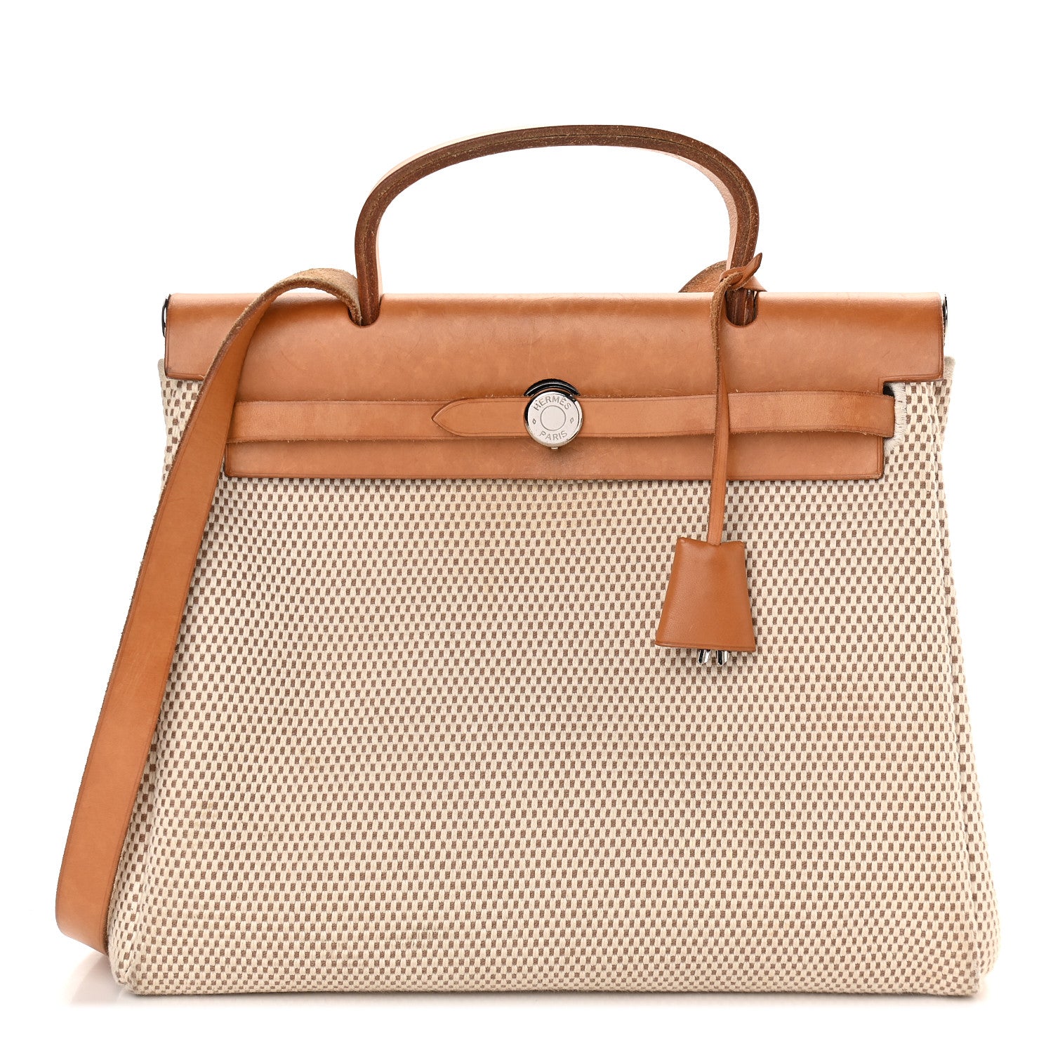 Hermes Toile Vache Calfskin Herbag PM 30 Black Natural 1 of 9