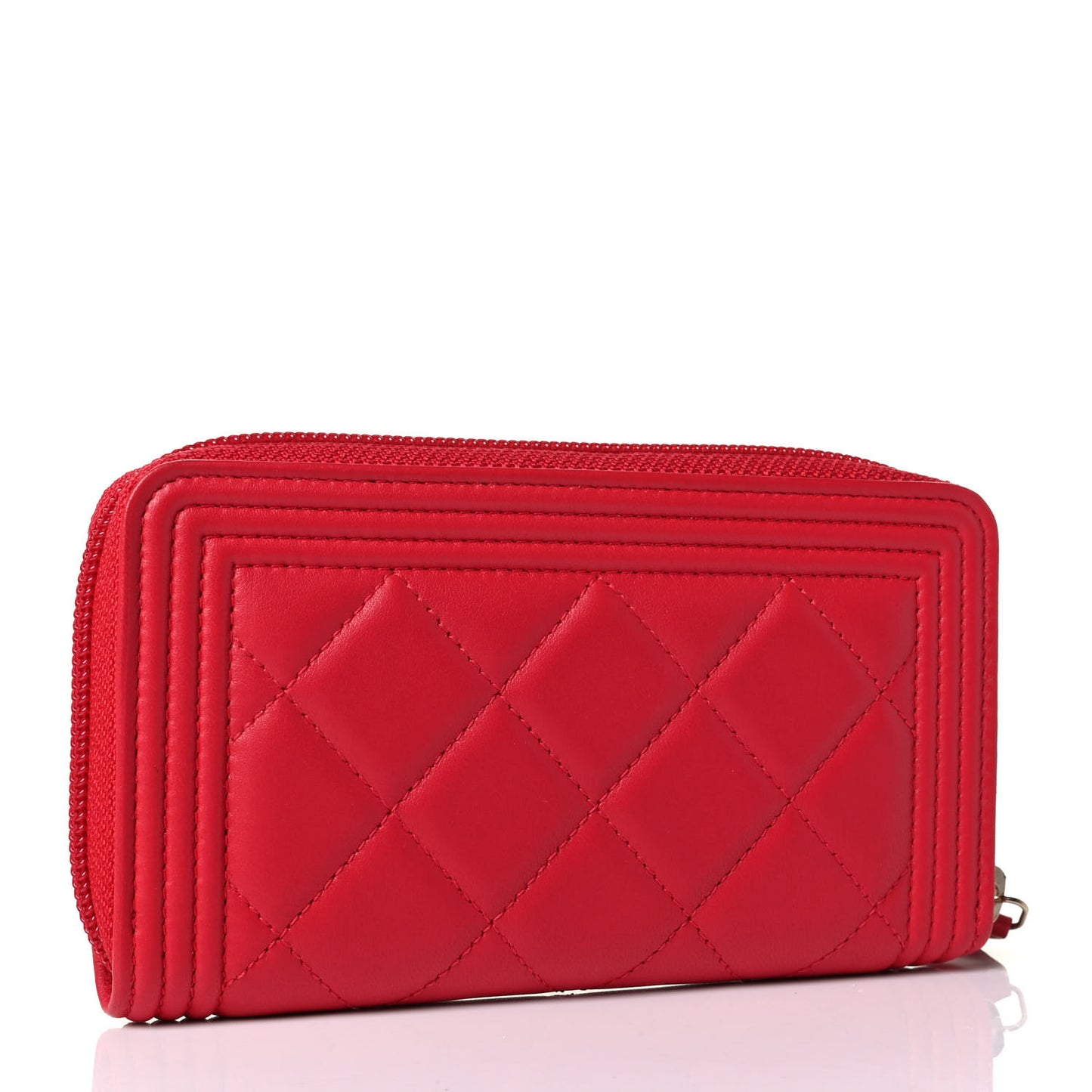 Lambskin Quilted Small Boy Zip Around Wallet Red