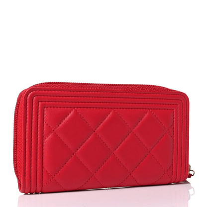 Chanel Lambskin Quilted Small Boy Zip Around Wallet Red 2 of 4
