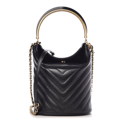Chanel Lambskin Chevron Quilted Handle With Chic Bucket Bag Black 1 of 8