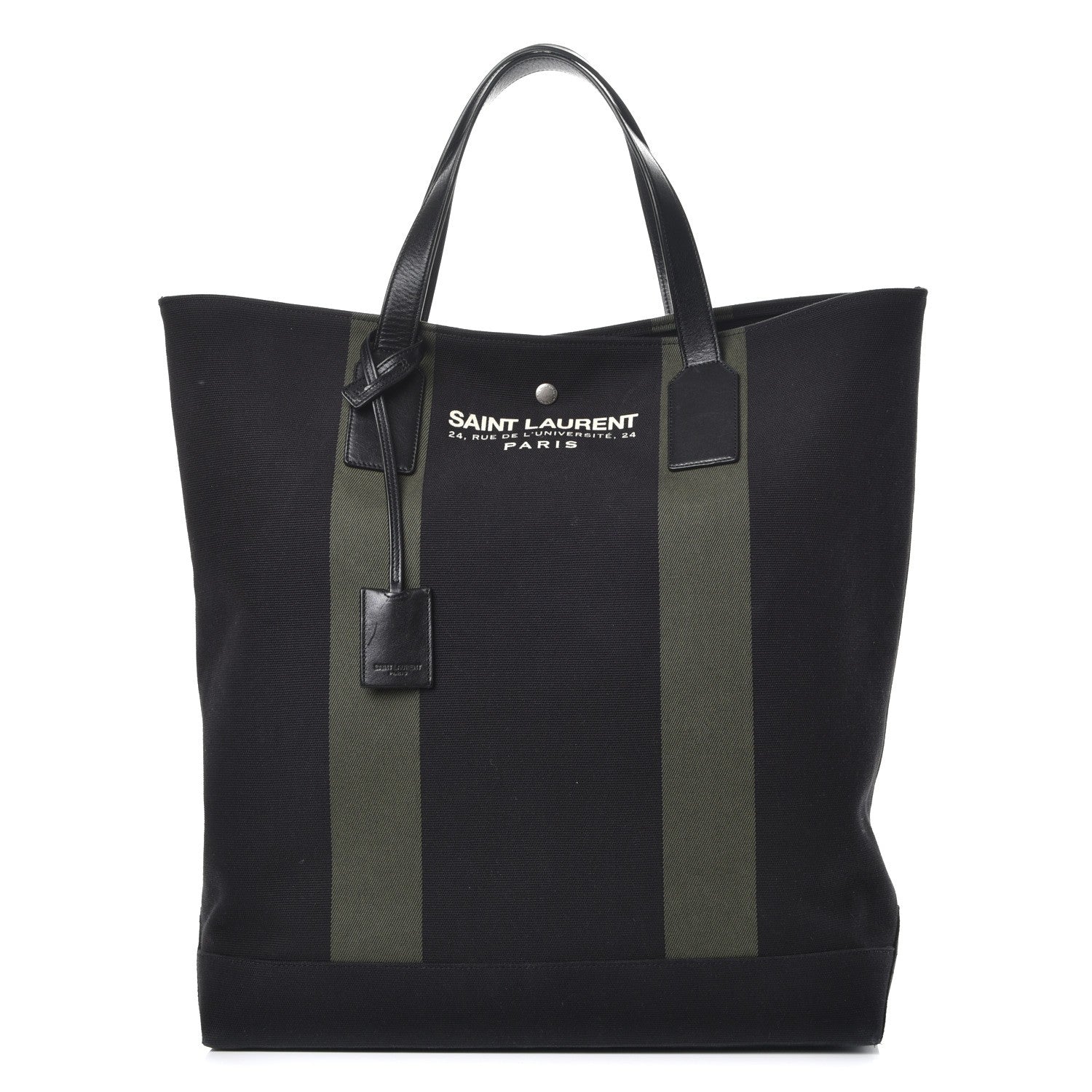 Saint Laurent Canvas Beach Shopping Tote Black Khaki 1 of 7