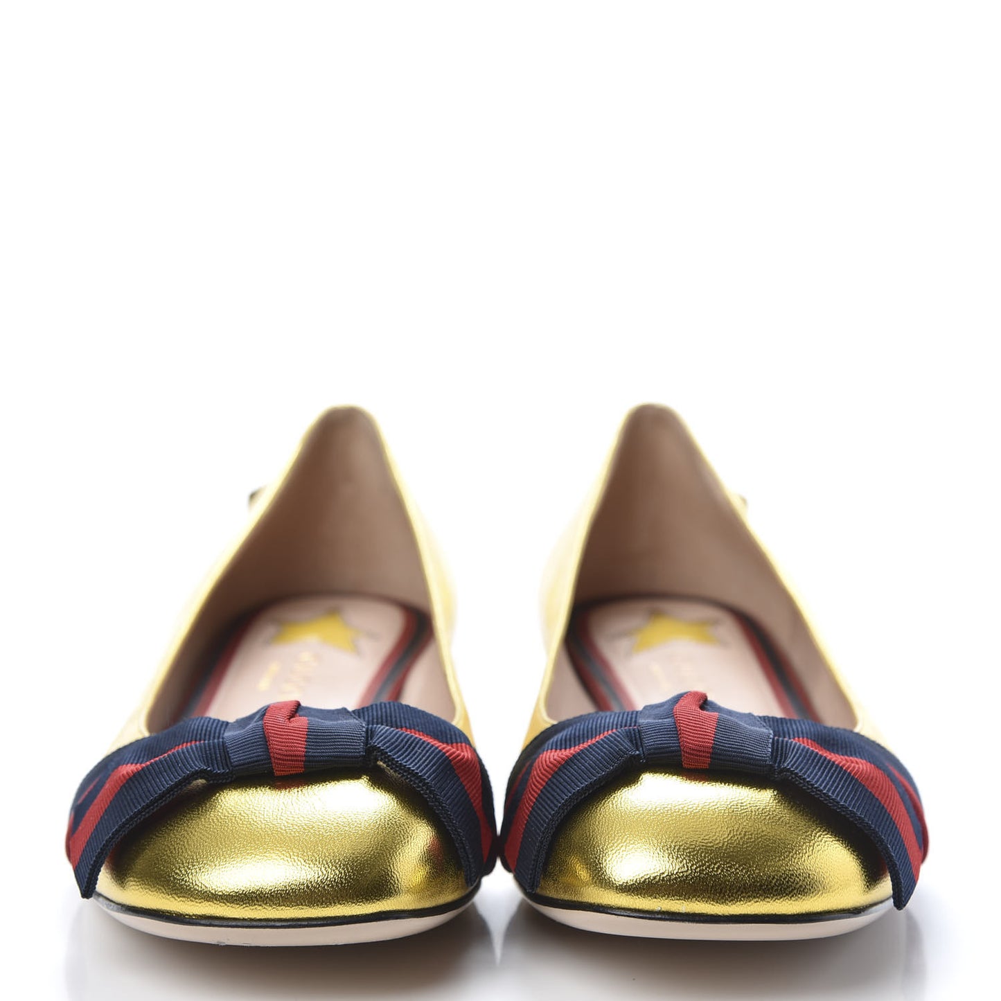 Metallic Nappa Silk Web Ballerina Flat 37.5 Gold