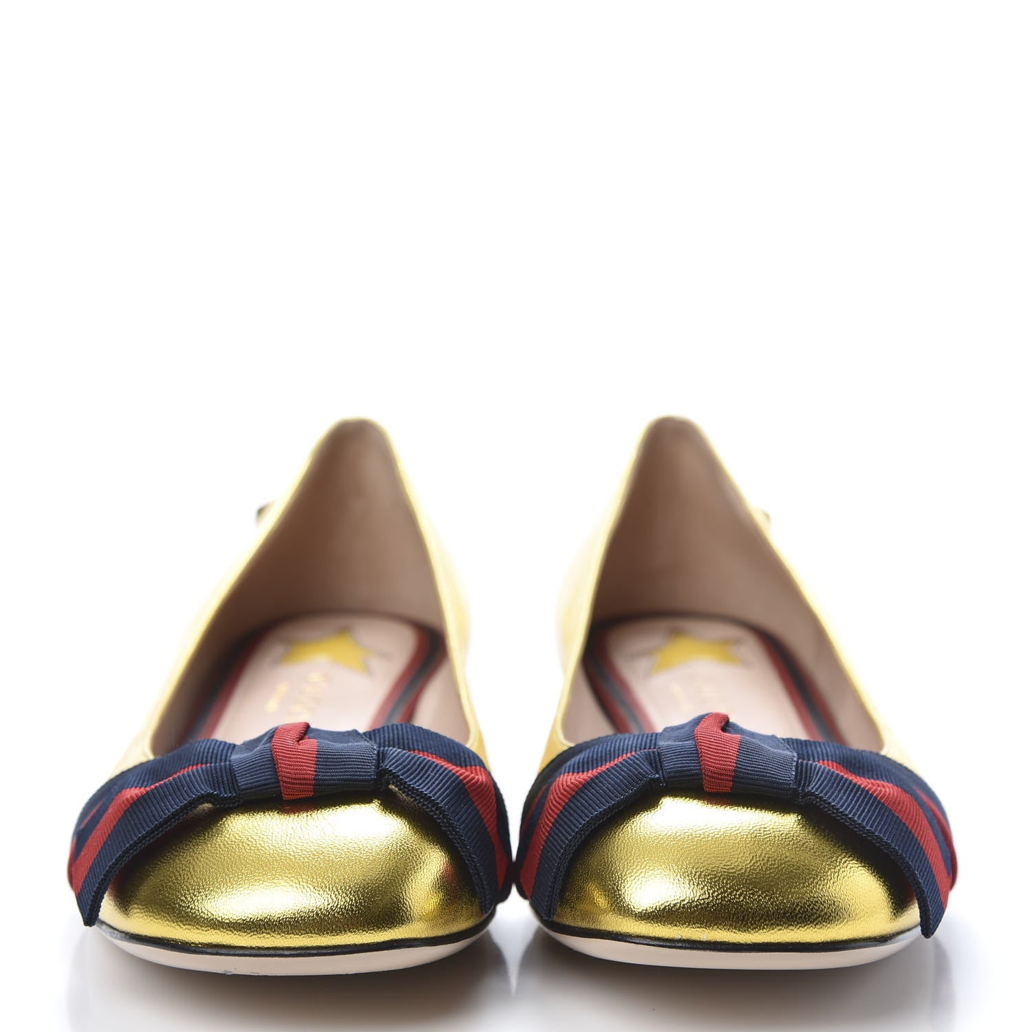 Gucci Metallic Nappa Silk Web Ballerina Flat 37.5 Gold 2 of 10