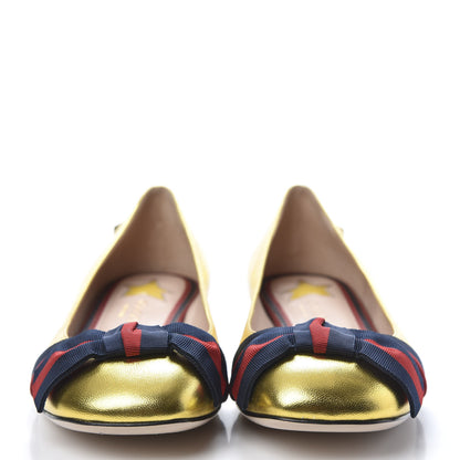 Gucci Metallic Nappa Silk Web Ballerina Flat 37.5 Gold 2 of 10