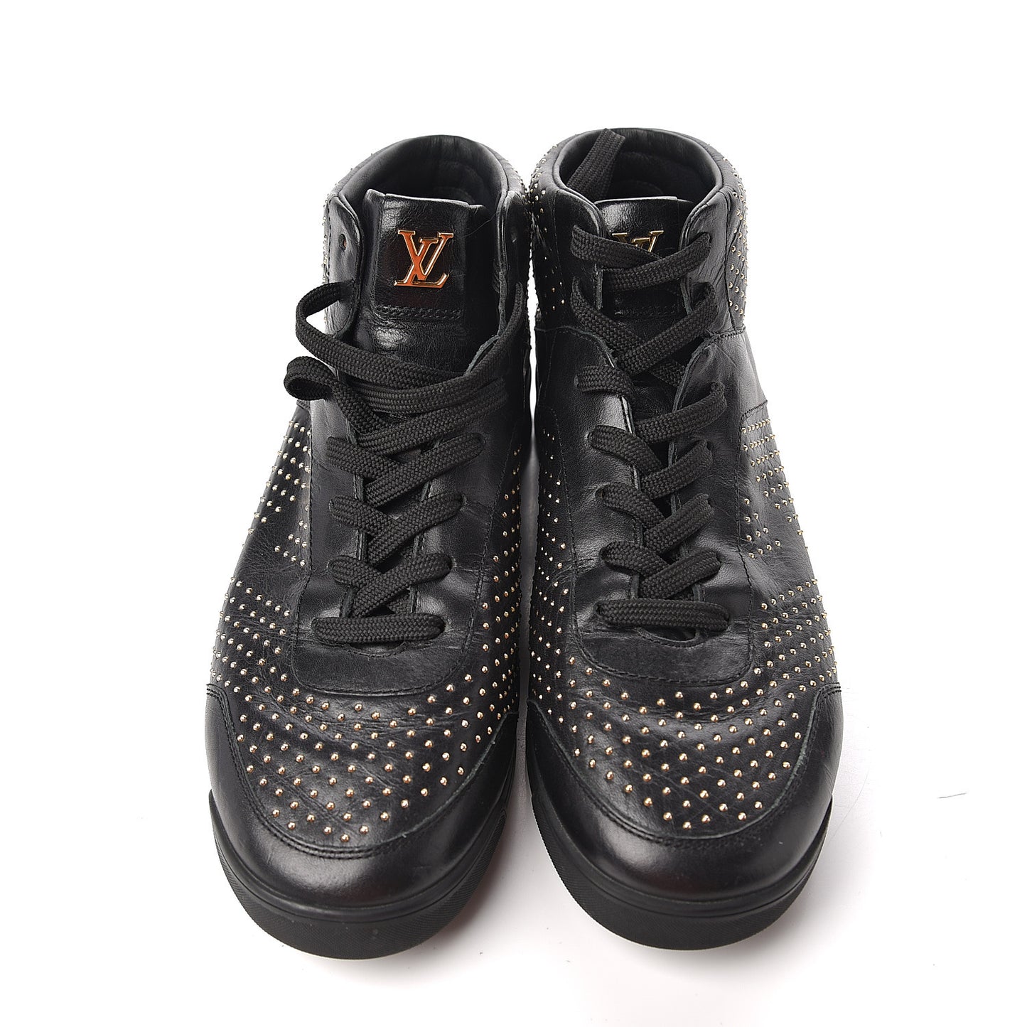 Calfskin Studded High Top Sneakers 37 Black