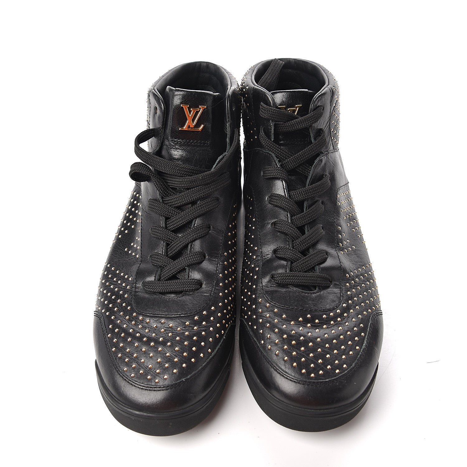 Louis Vuitton Calfskin Studded High Top Sneakers 37 Black 7 of 7