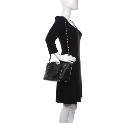 Valentino Garavani Vitello Small Rockstud Double Handle Tote Black 2 of 12