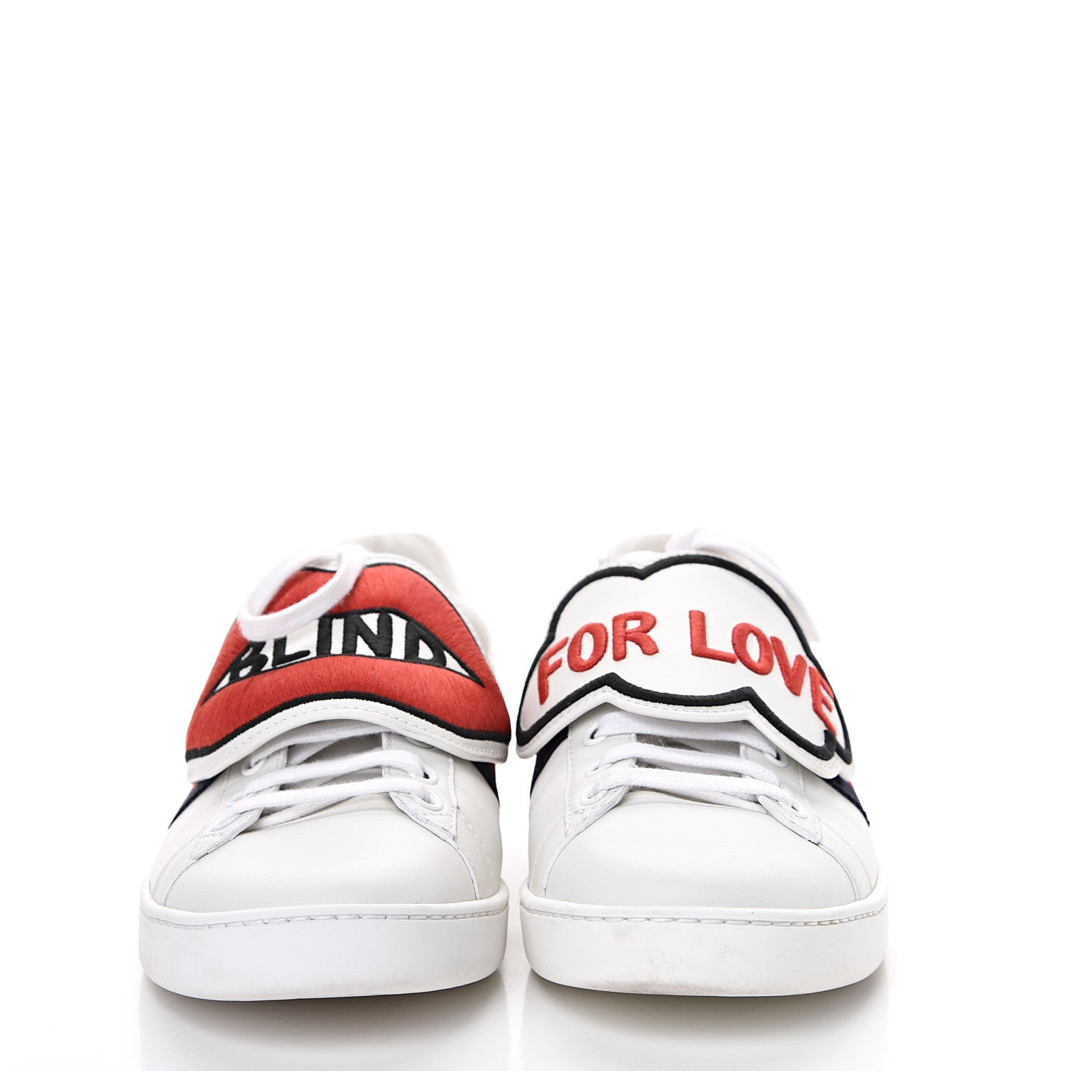 Gucci Calfskin Ayers Blind For Love Embroidered Womens Ace Sneakers 38 White 2 of 8