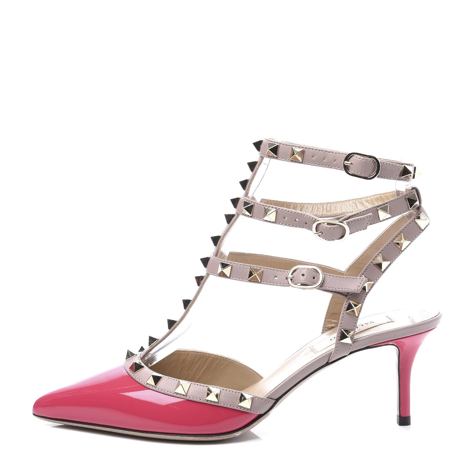 Valentino Garavani Patent Nappa Rockstud Ankle Strap 65mm Pumps 37.5 Fuxia Poudre 1 of 9