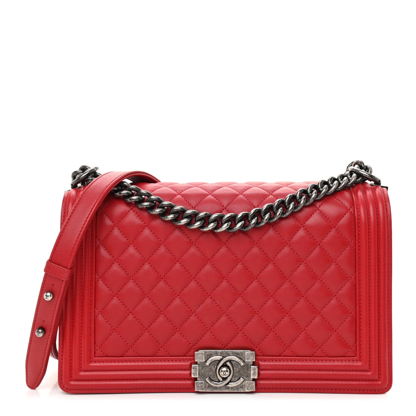 Lambskin Quilted New Medium Boy Flap Red