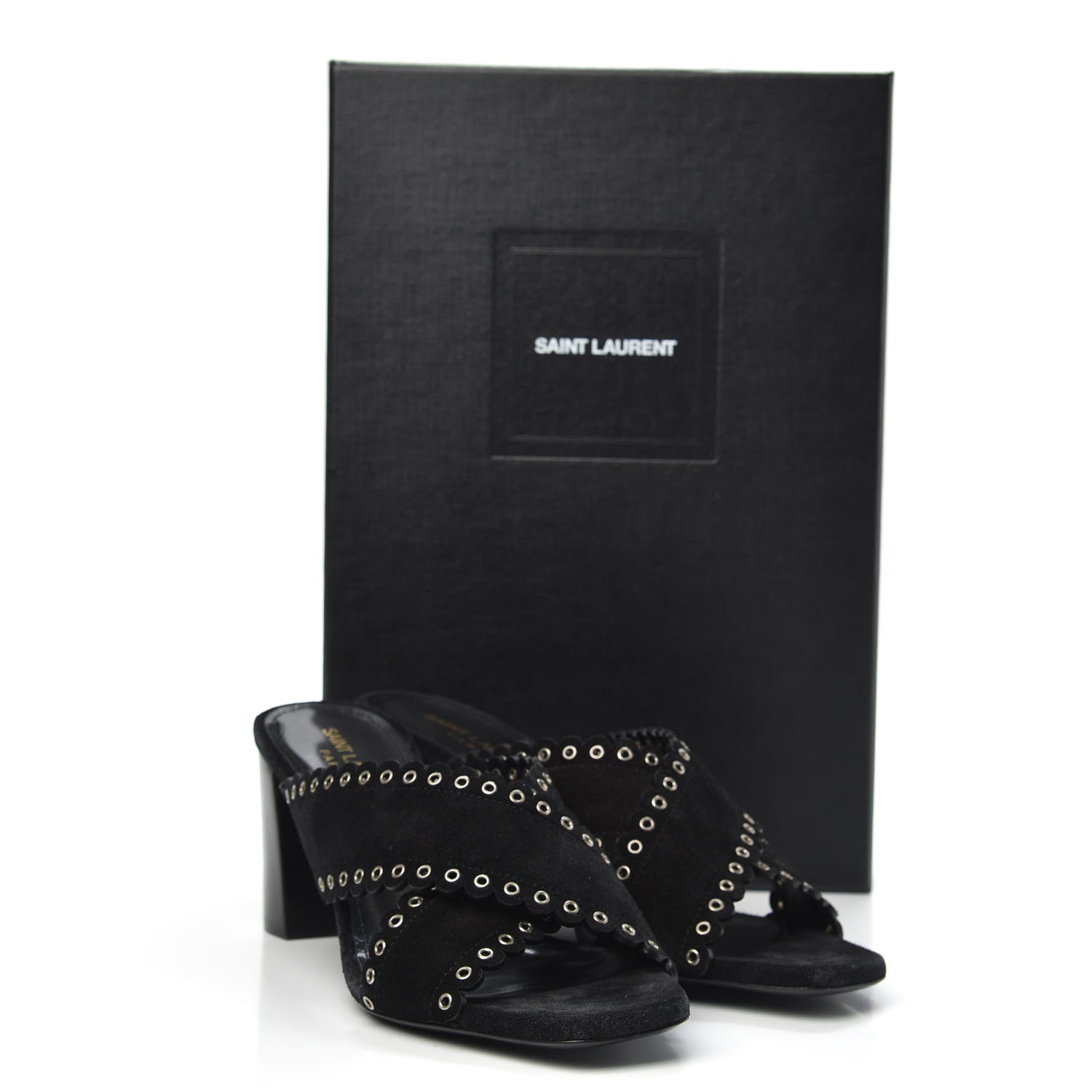 Saint Laurent Suede Eyelet LouLou 70 Mules 38 Black 9 of 9