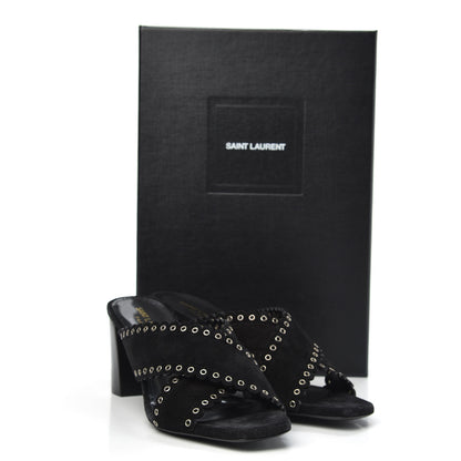 Saint Laurent Suede Eyelet LouLou 70 Mules 38 Black 9 of 9