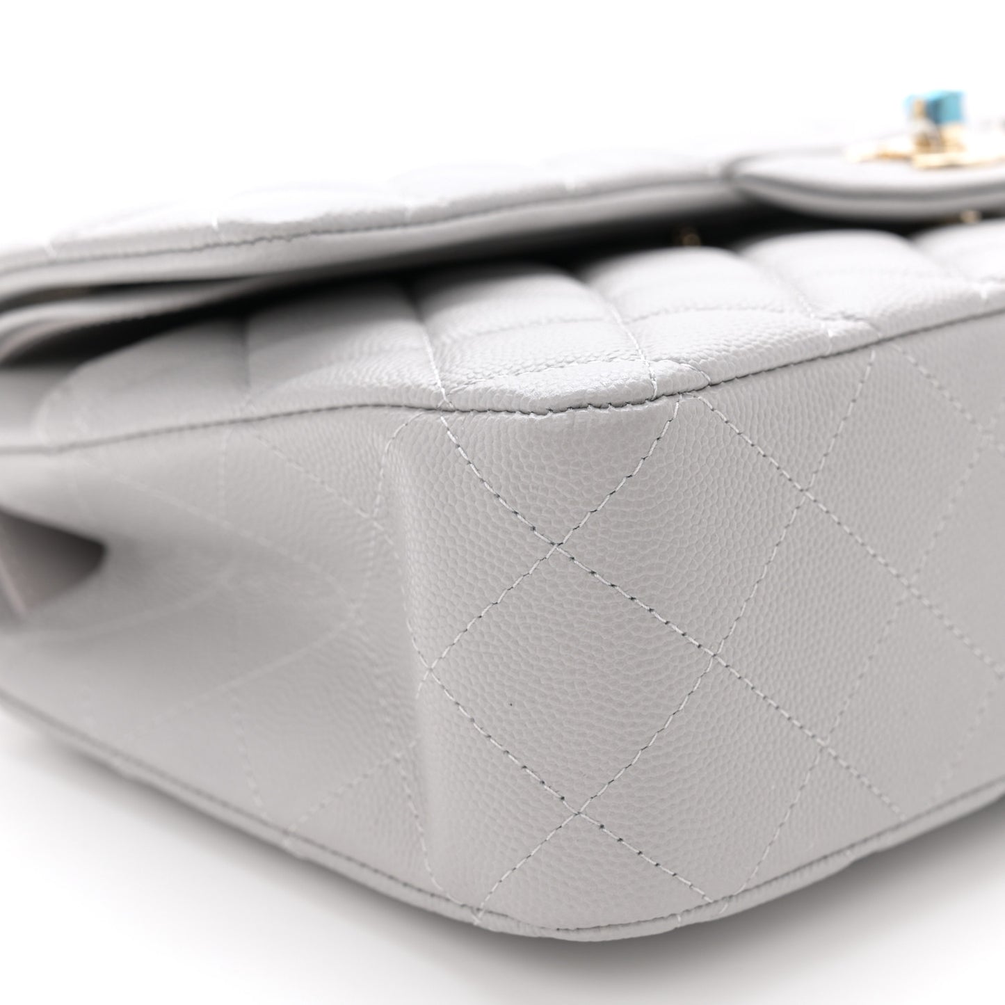 Caviar Quilted Medium Double Flap Grey