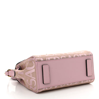 Versace Calfskin Canvas Allover La Medusa Small Top Handle Handbag Pink 4 of 9