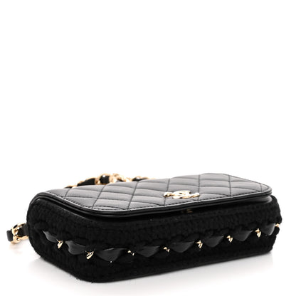 Chanel Lambskin Crochet Quilted Flap Phone Holder Black 4 of 11