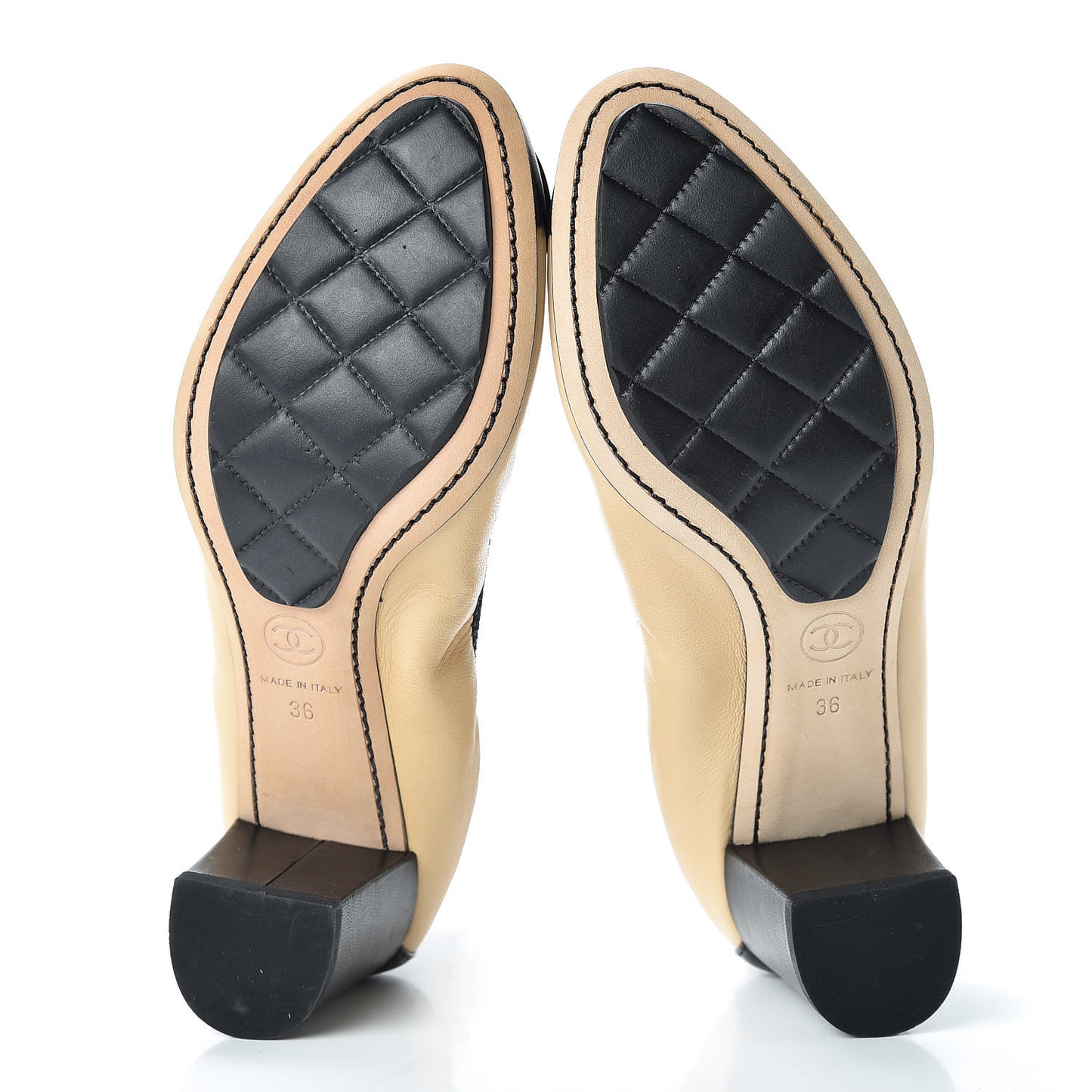 Lambskin Camellia CC Elastic Stretch Pumps 36 Beige Black