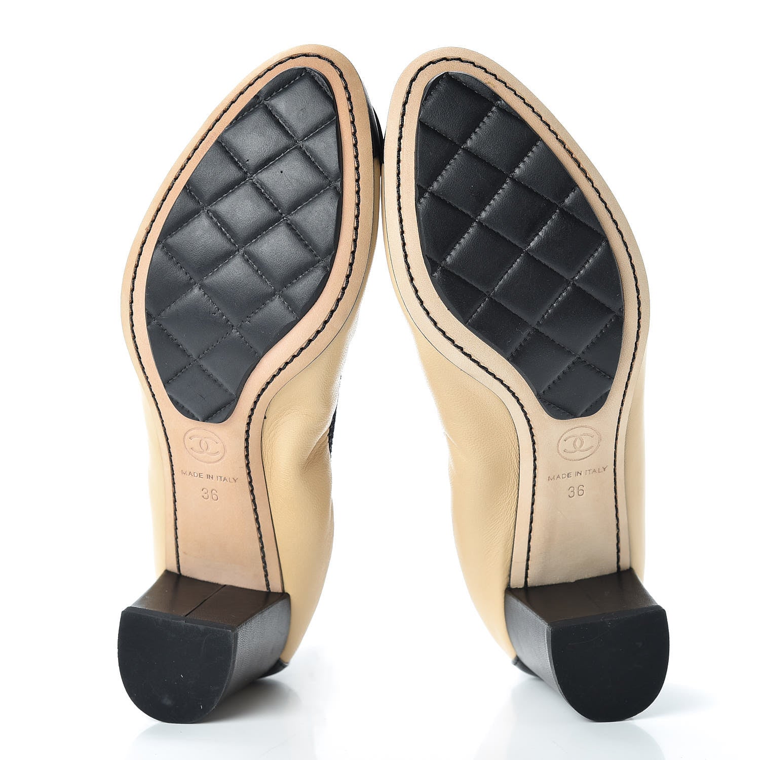 Chanel Lambskin Camellia CC Elastic Stretch Pumps 36 Beige Black 5 of 10