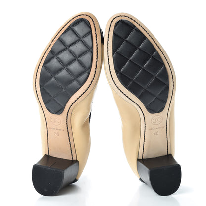 Chanel Lambskin Camellia CC Elastic Stretch Pumps 36 Beige Black 5 of 10
