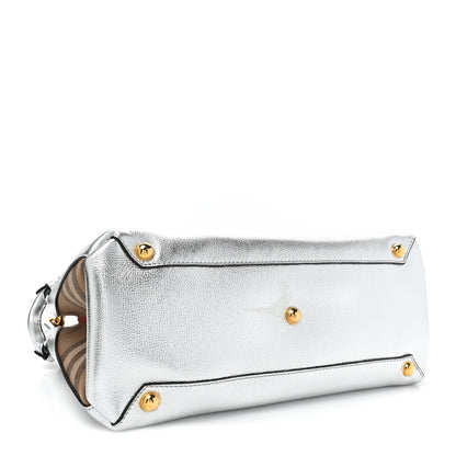 Burberry Metallic Grainy Calfskin House Check Medium Banner Tote Silver 4 of 14