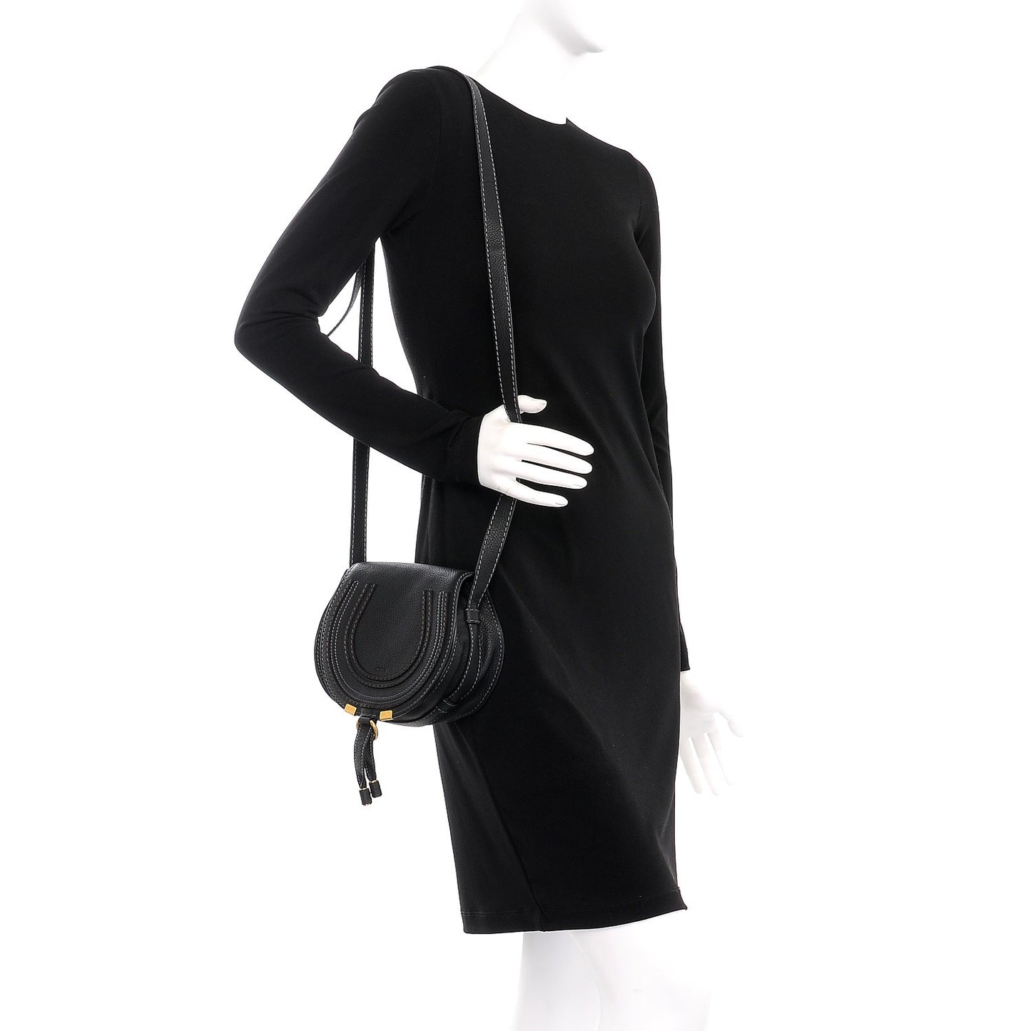 Calfskin Mini Marcie Round Crossbody Bag Black