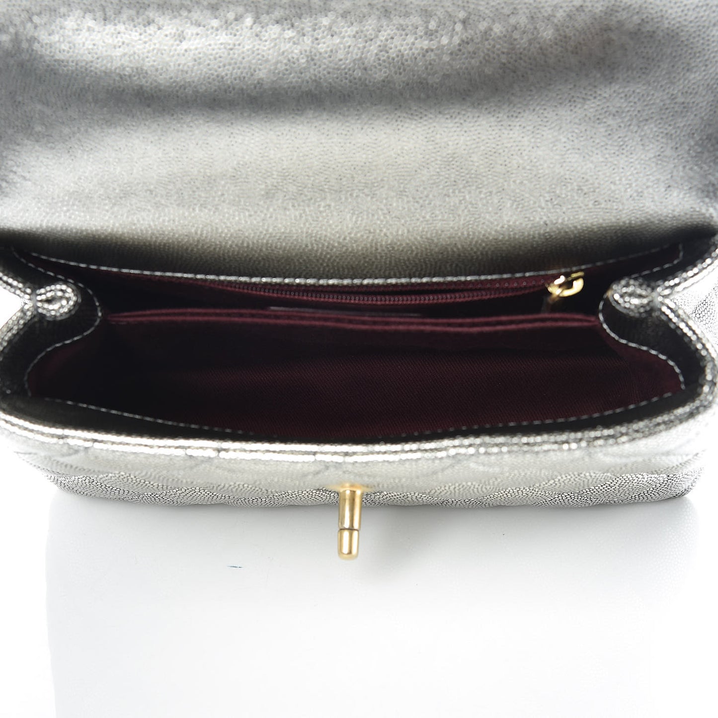 Metallic Caviar Quilted Mini Coco Handle Flap Silver