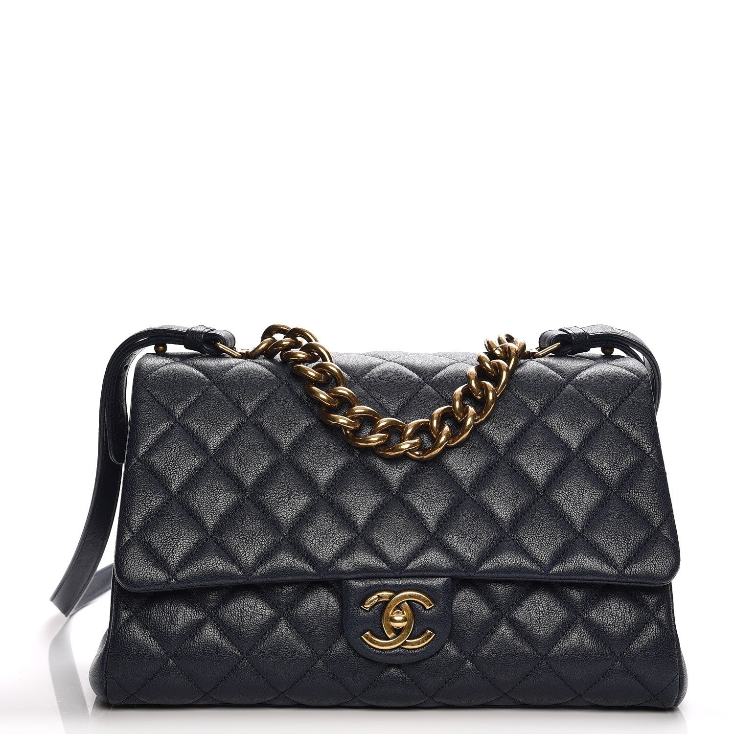 Chanel Shiny Sheepskin Quilted Large Trapezio Flap Navy 1 of 10