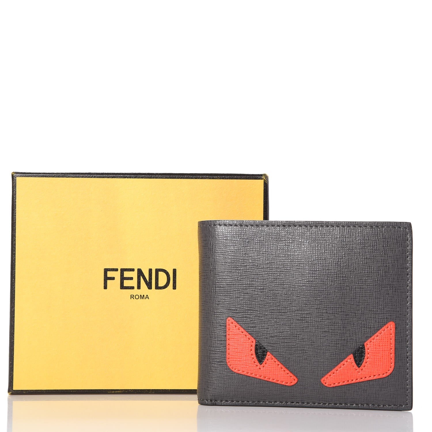 Fendi Vitello Elite Monster Eyes Inlay Bi-Fold Wallet Asfalto Papavero Black 9 of 9