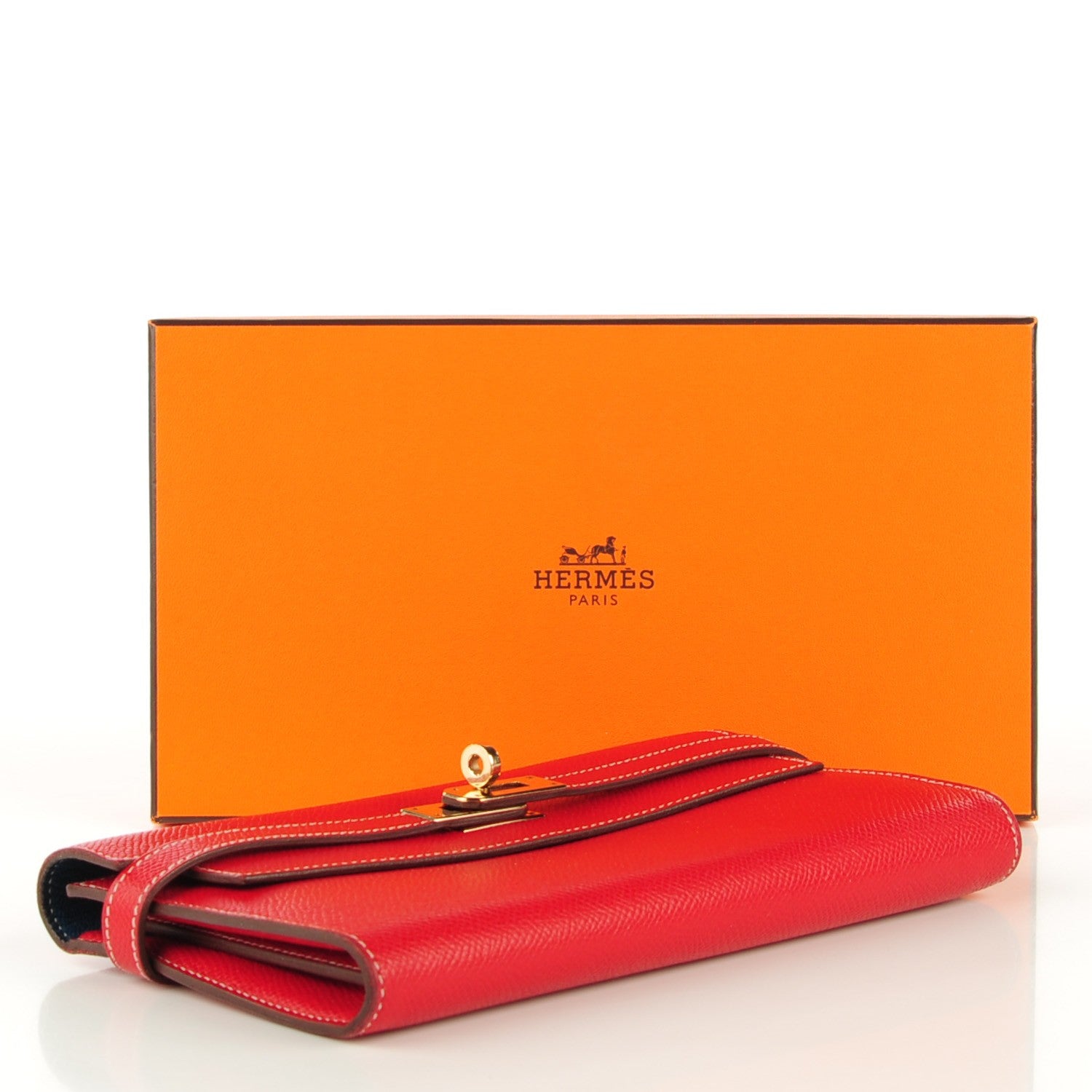 Hermes Epsom Kelly Longue Wallet Rouge Casaque Bleu Thalassa 4 of 11
