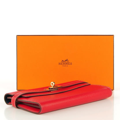 Hermes Epsom Kelly Longue Wallet Rouge Casaque Bleu Thalassa 4 of 11