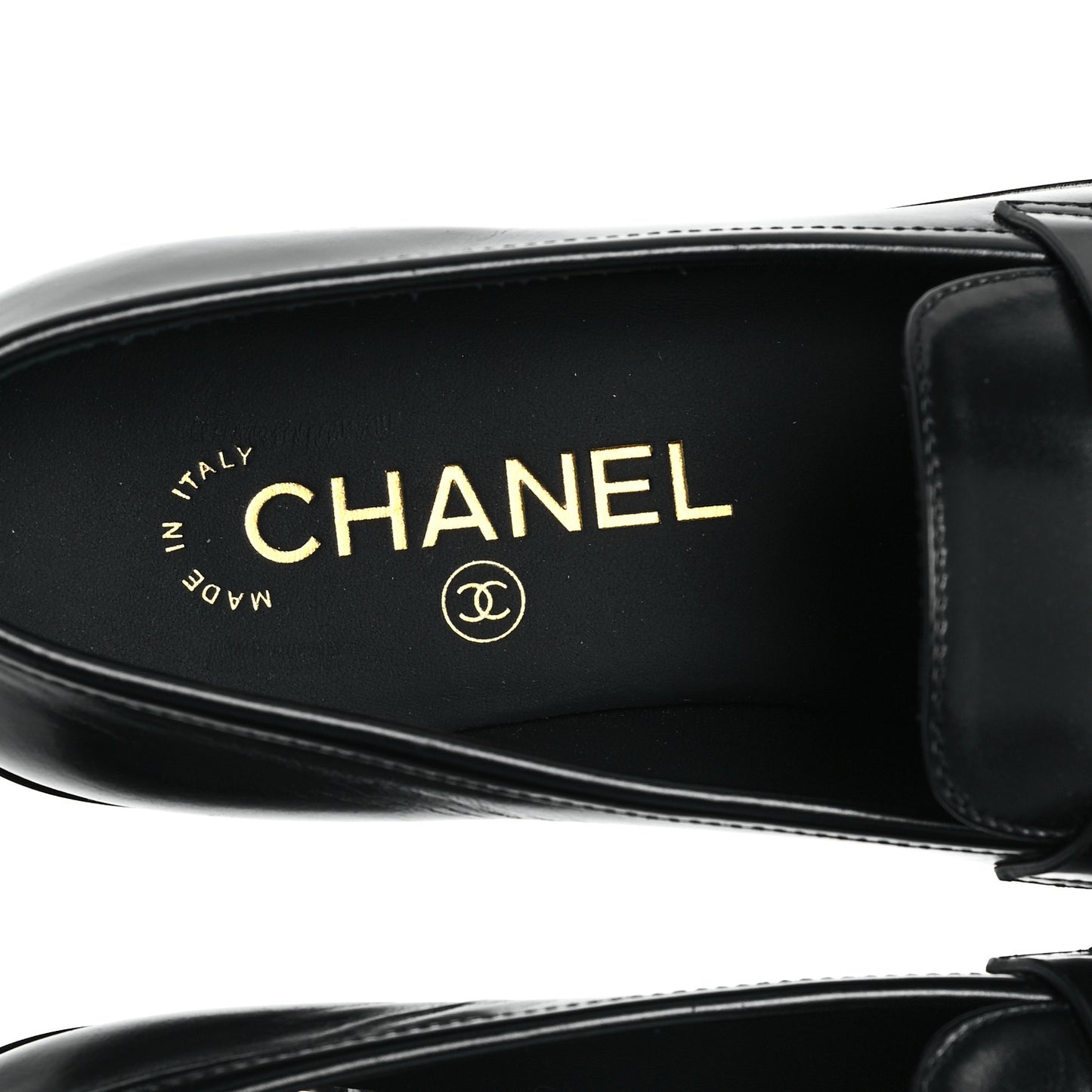 Shiny Calfskin CC Moccasin Loafers 36 Black