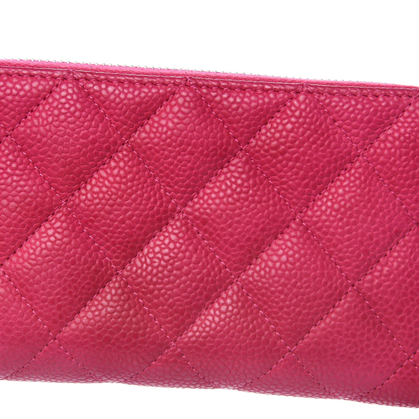 Iridescent Caviar Quilted Small Zip Around Wallet Pink