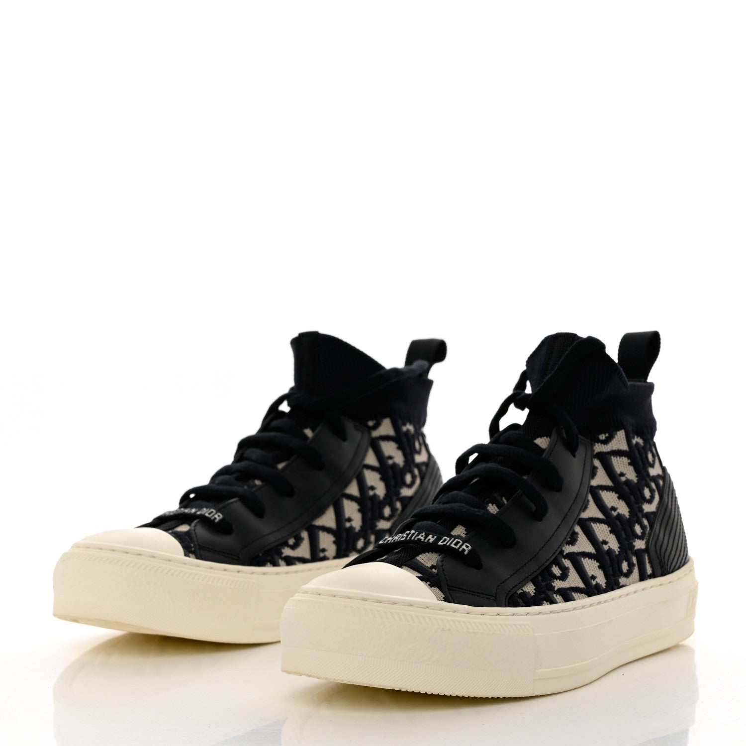 Christian Dior Technical Knit Calfskin Oblique Womens Walk'n Dior Mid Top Sneakers 35.5 Deep Blue 3 of 8