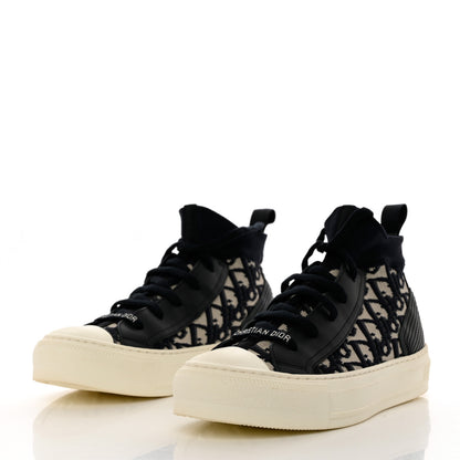 Christian Dior Technical Knit Calfskin Oblique Womens Walk'n Dior Mid Top Sneakers 35.5 Deep Blue 3 of 8