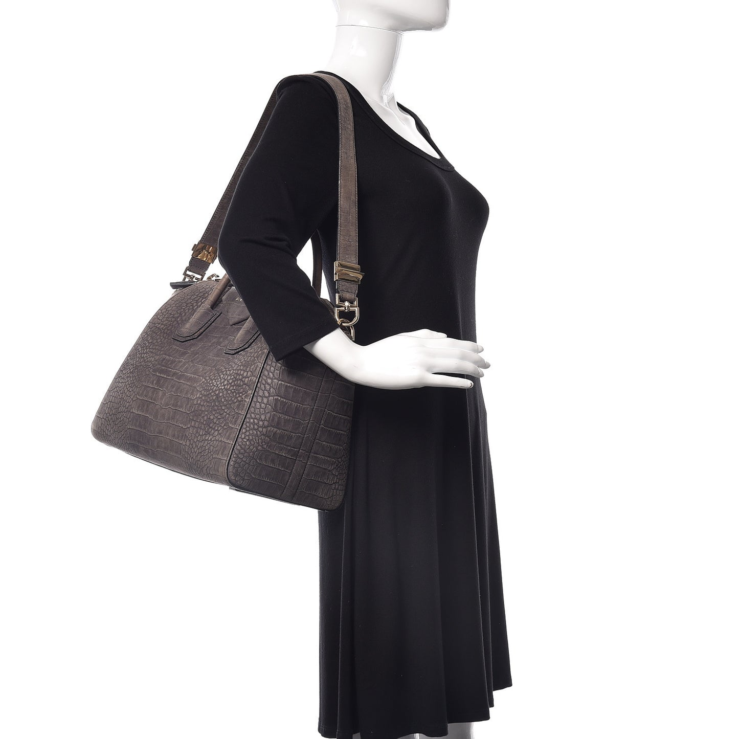 Nubuck Crocodile Embossed Medium Antigona Washed Black
